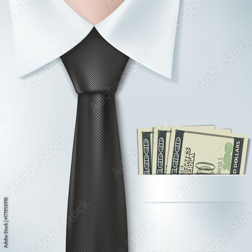 Banknotes lie in the pocket.