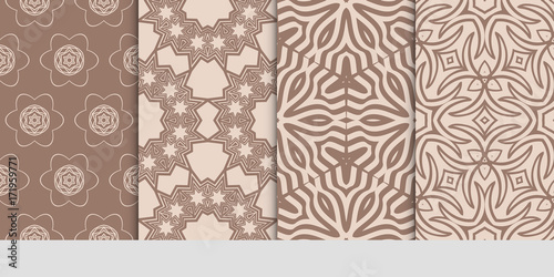 set of art geometric floral seamless pattern. Vector illustration. for print fabric, paper , wallpaper. coffee color