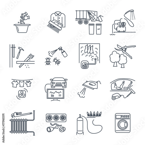 set of thin line icons household appliances, equipment, machine