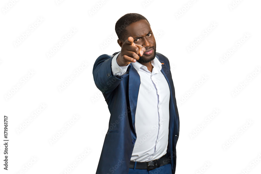 Confident buainessman pointing at camera. Handsome black man pointing on  white background. Photos | Adobe Stock