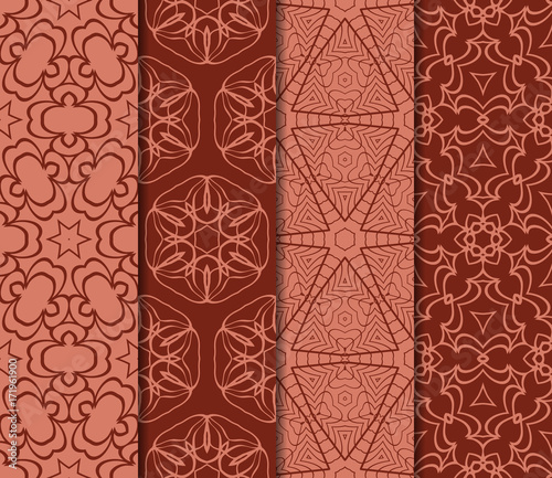 set of decorative geometric floral pattern. seamless vector illustration. for wallpaper, invitation, fabric textile. brick color