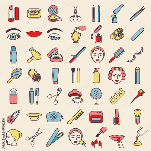Cosmetic beauty and make up icon set
