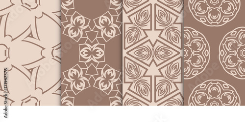 Set of 4 geometric patterns with elements of floral design. Fashion vector illustration. Seamless pattern
