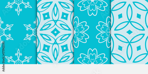 set of fashion design floral seamless pattern. Luxury texture for wallpaper, invitation. Vector illustration. blue color.