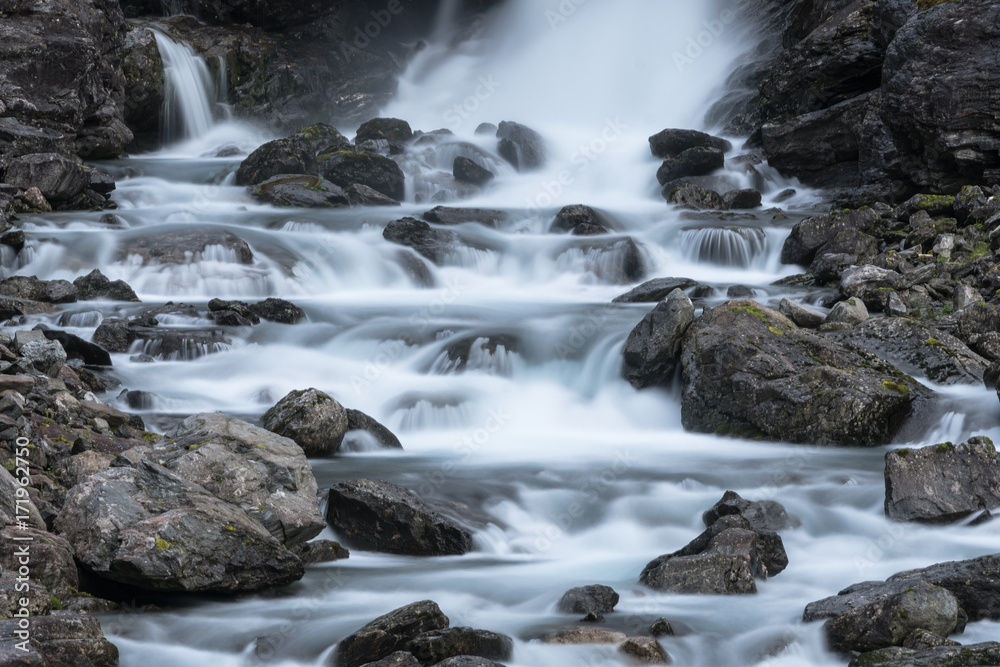 Stigvossen waterfall on the Trollstigen in Norway Stigvossen waterfall on the Trollstigen in Norway