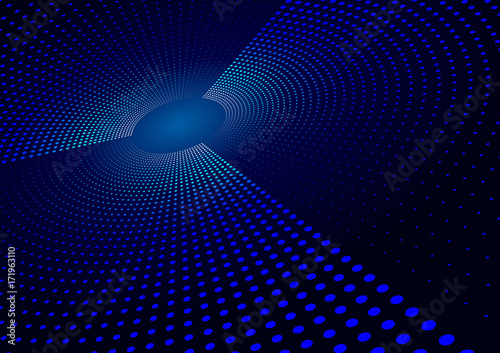 Abstract Hi Tech Blue Background of Radial Halftone Dots. Futuristic Vector Illustration with Light Effect. 