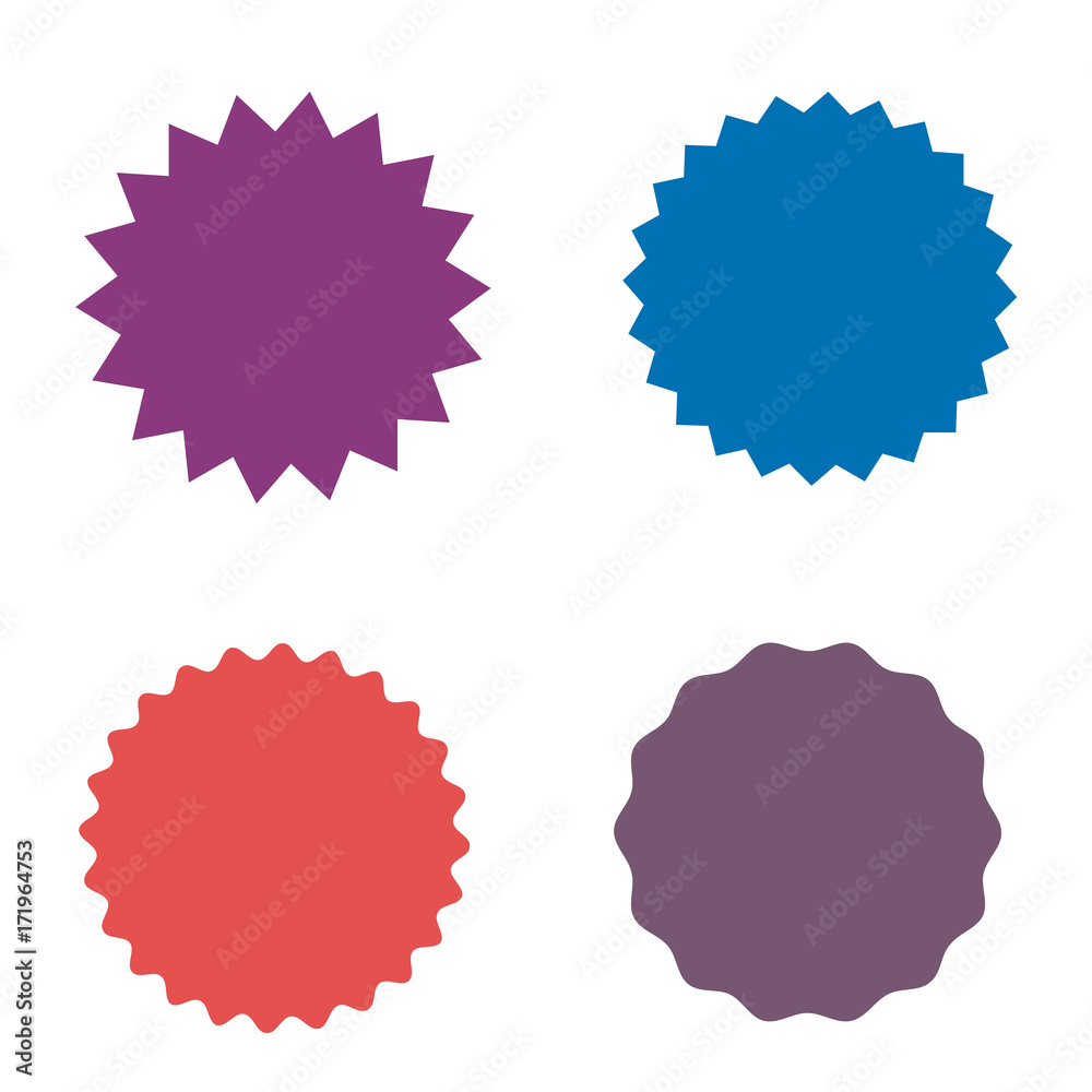 Set of starburst, sunburst badges, labels, stickers. Simple flat style. Set of starburst, sunburst badges, labels, stickers. Simple flat style.