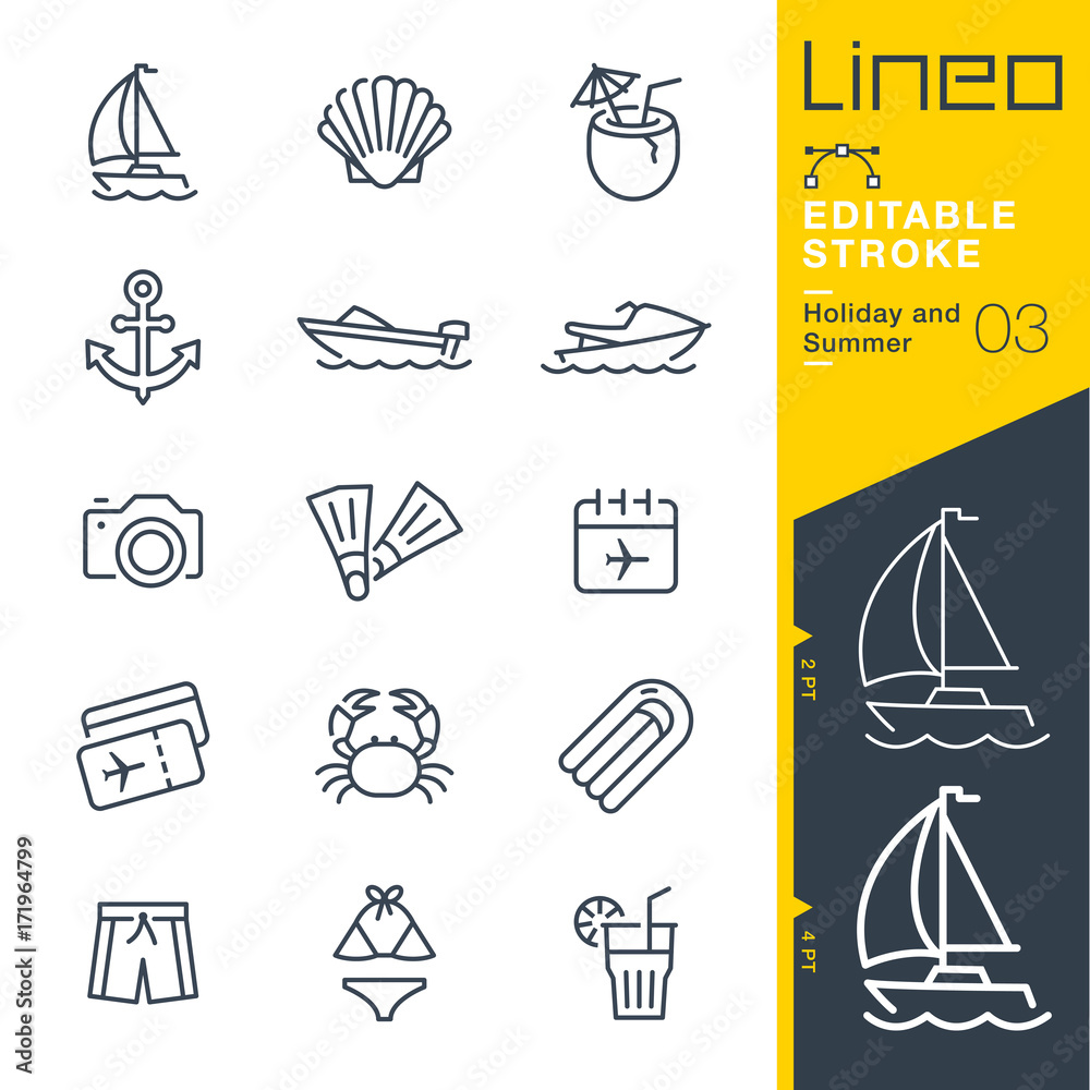 Lineo Editable Stroke - Holiday and Summer line icons
Vector Icons - Adjust stroke weight - Expand to any size - Change to any colour
