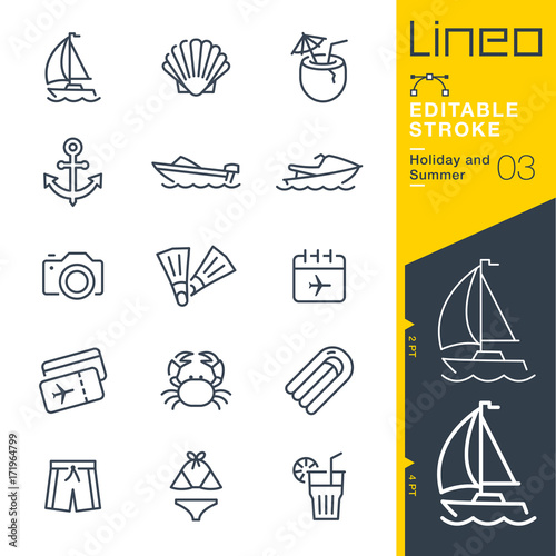 Lineo Editable Stroke - Holiday and Summer line icons
Vector Icons - Adjust stroke weight - Expand to any size - Change to any colour
