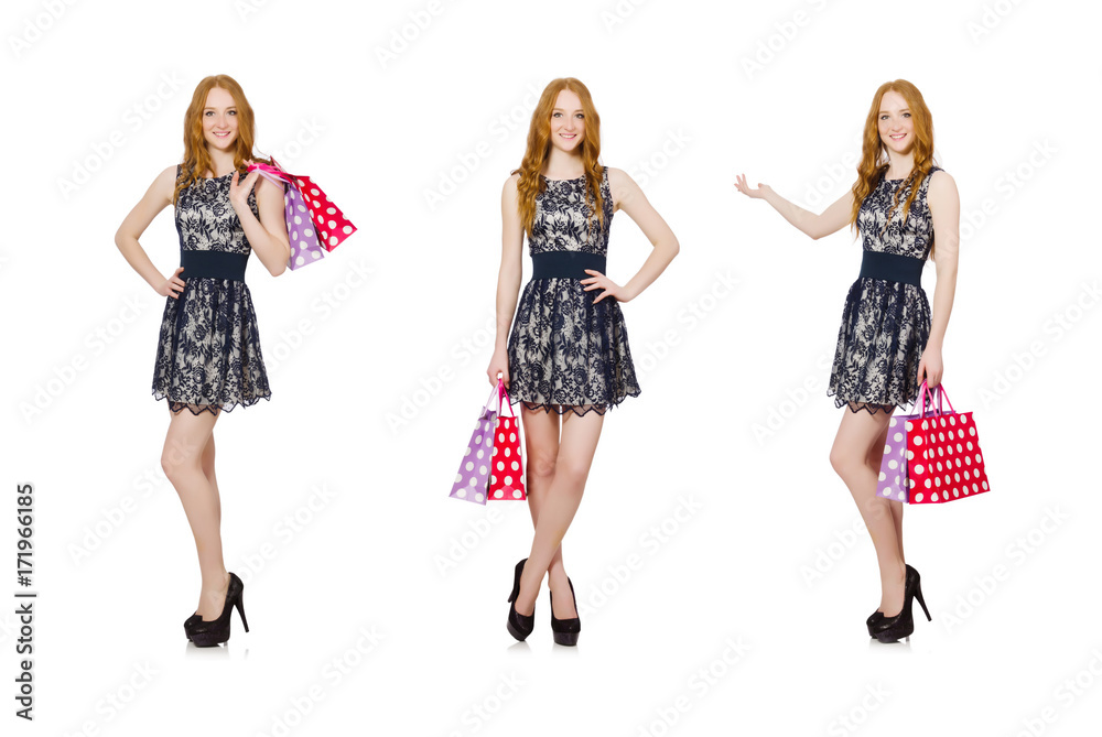 Woman with shopping bags isolated on white Woman with shopping bags isolated on white