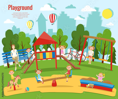 Fototapeta Naklejka Na Ścianę i Meble -  Children's playground vector illustration. Children's activity,
