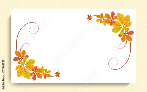 Greeting card with yellow autumn leaves