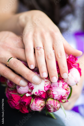 bride and groom Hands with rings