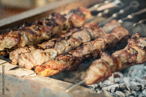 Tasty shish kebab cooking process