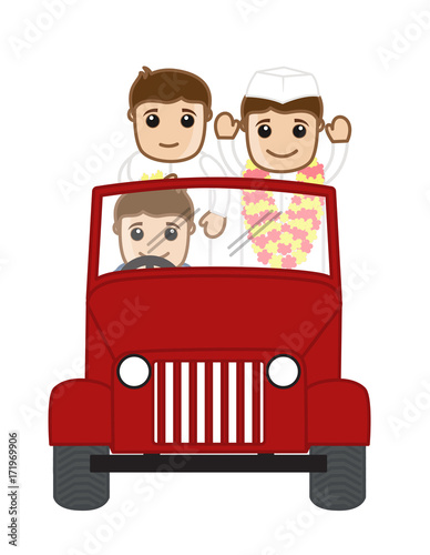 Cartoon Political Characters Travel in Car