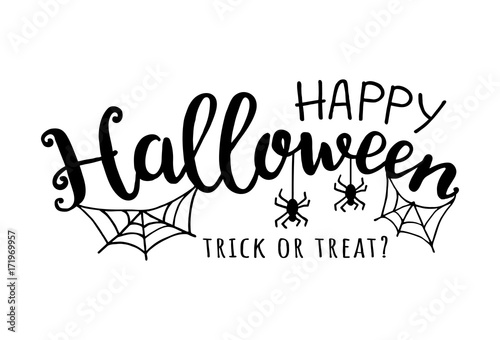 Happy halloween. Vector illustration with web and spider.  Trick or treat