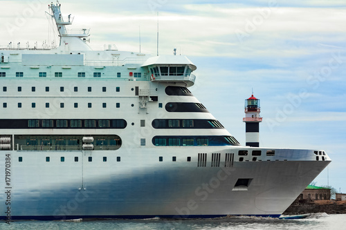 White passenger ship underway