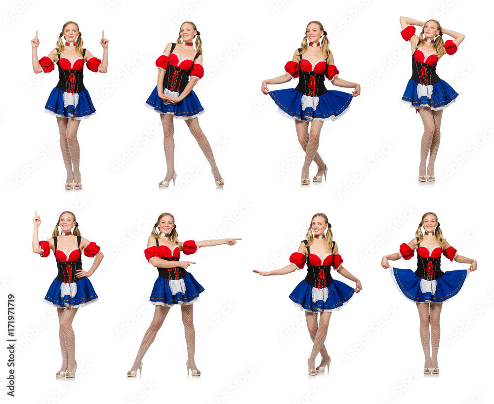 Woman in Oktoberfest concept on white Woman in Oktoberfest concept on white