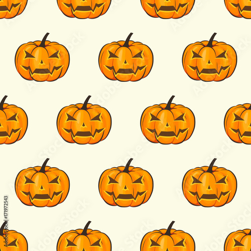 Halloween Seamless Pattern Isolated Wrap Wallpaper With Terrible Pumpkins In A Cartoon Style. Vector illustration of Halloween theme for your projects