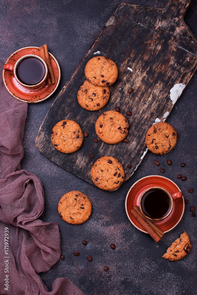 Coffee cup with chocolate cookie Coffee cup with chocolate cookie