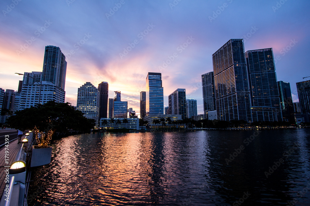 The sunset and the City of Miami