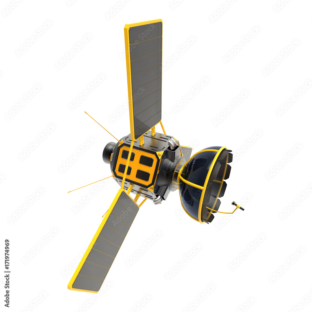 Space weather station, artificial orbiting satellite. 3D render isolated on white background Space weather station, artificial orbiting satellite. 3D render isolated on white background