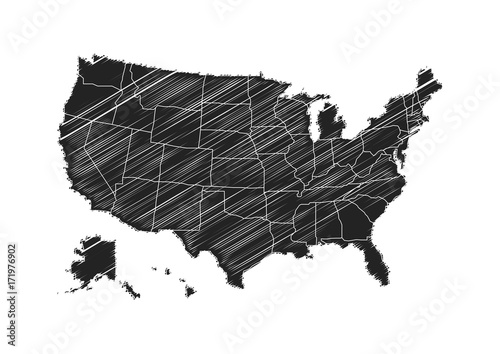 Freehand United states of america map sketch design on white background. Vector illustration