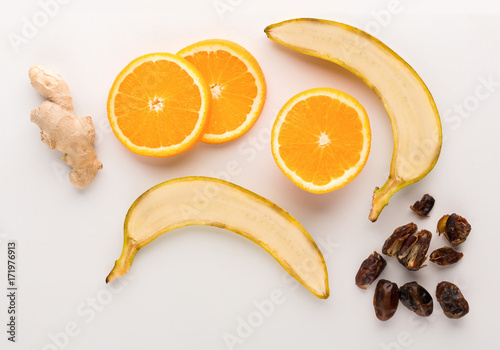 Healthy food background, top view, copy space