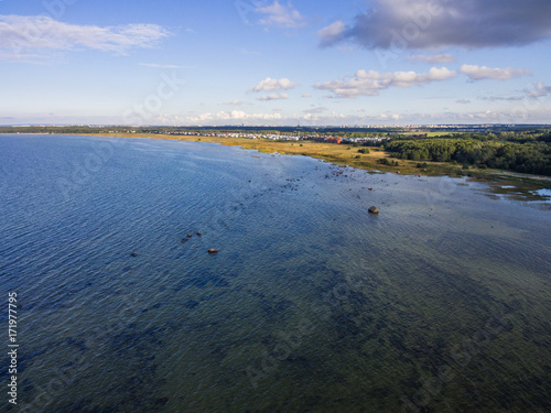 Areal view green forest with sea photo