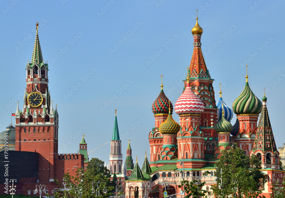Kremlin and Cathedral of St. Basil in the Red Square in Moscow, Russia.