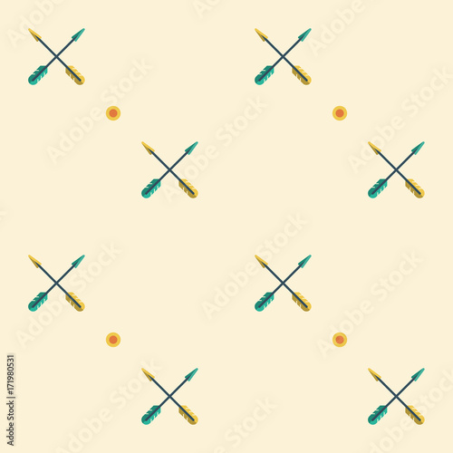 Crossed bow arrows with green and yellow fletching, seamless vector pattern