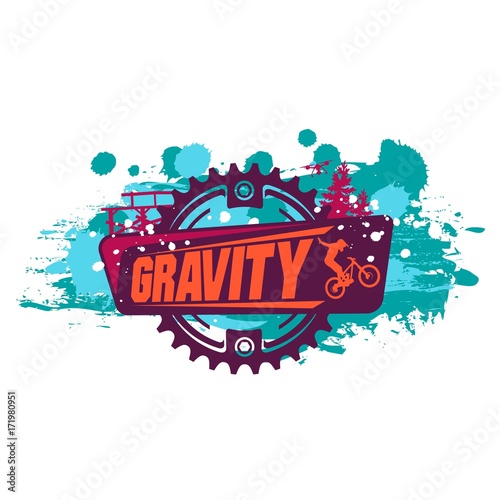 Gravity Mountain Biking. Downhill,freeride .Grunge effect. Nice for T-shirt print. 
