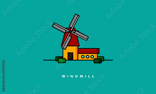 Windmill (Line Art Vector Illustration in Flat Style Design)