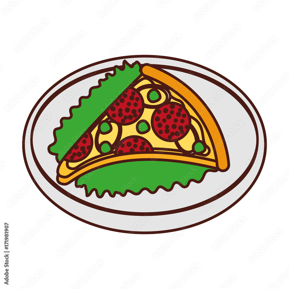 fast food pizza with cheese pepperoni tasty vector illustration