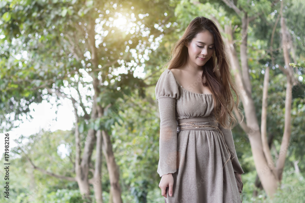 Portrait art of beautiful women in nature park background
