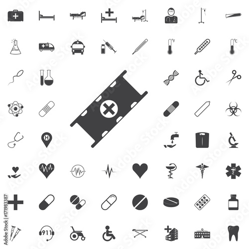 Soccer medical staff carrying stretcher Icon black icon on the white background medicine, medical set Flat vector illustration.