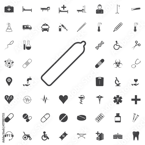 Condom black icon on the white background medicine, medical set Flat vector illustration.