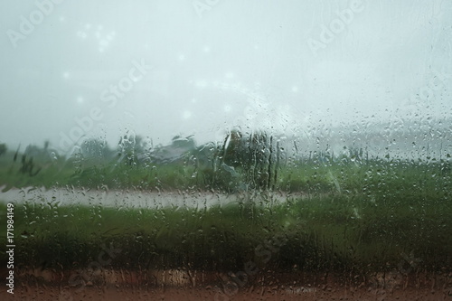 Blurry images on the window for background.