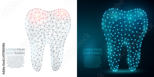 Polygonal tooth abstract image. Low poly wireframe
