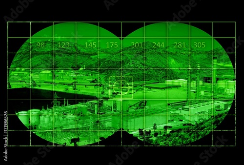 Industrial area through night vision