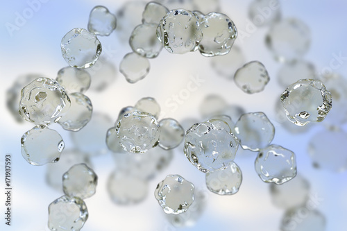 Liquid molecules, 3D illustration. Scientific or education background