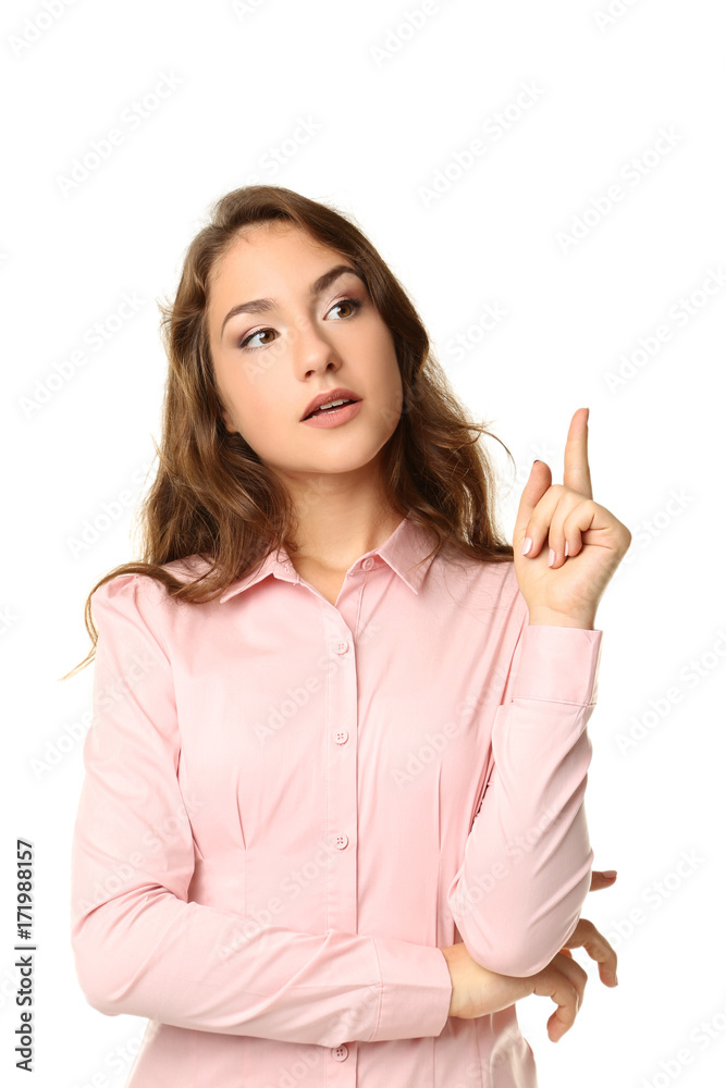 Portrait of young woman on white background Portrait of young woman on white background