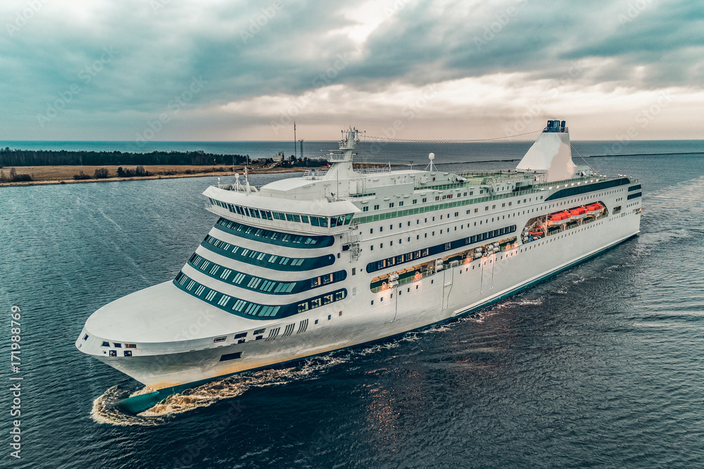 White cruise liner aerial view