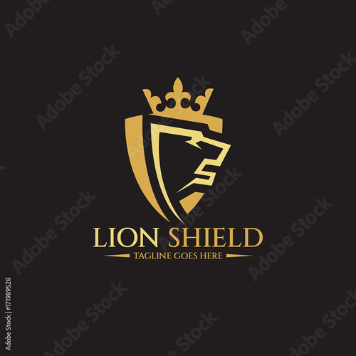 Lion shield logo design template. Vector ilustration