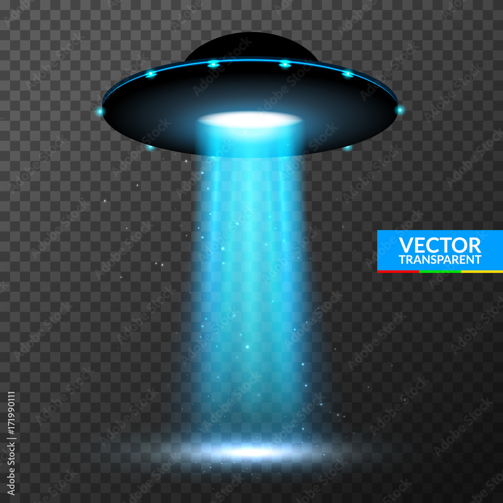 Obraz na plátně UFO light beam. Alien transport futuristic bright light in dark