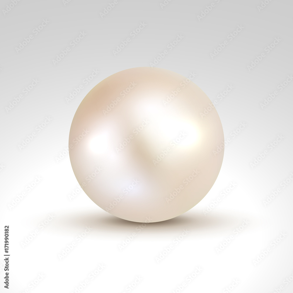 3D shiny natural White Pearl ball. Vector accessory beauty decoration. Fashion jewel symbol 3D shiny natural White Pearl ball. Vector accessory beauty decoration. Fashion jewel symbol
