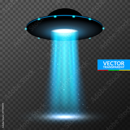 UFO light beam. Alien transport futuristic bright light in dark