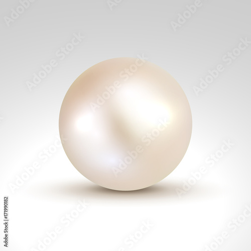 3D shiny natural White Pearl ball. Vector accessory beauty decoration. Fashion jewel symbol