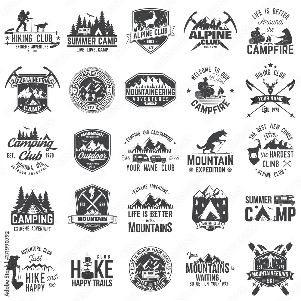 Set of extreme adventure badges. Concept for shirt or logo, print, stamp or tee. Set of extreme adventure badges. Concept for shirt or logo, print, stamp or tee.