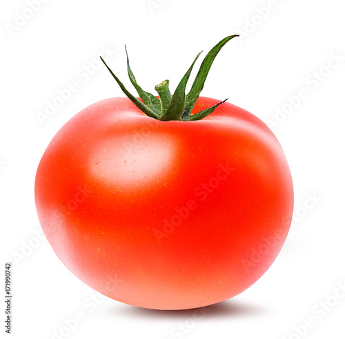 Fresh tomato  with leafs isolated on white background